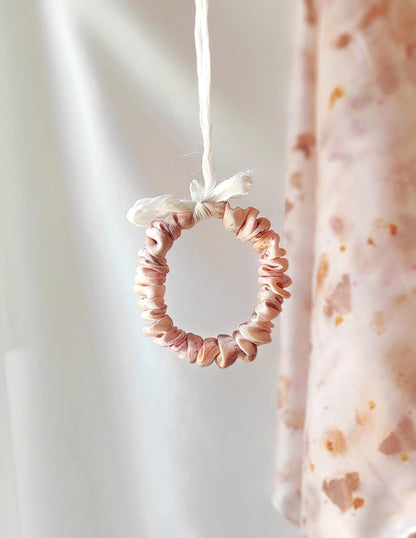 Hand-Dyed Silk Scrunchie, Botanical Print, Eco-Friendly Hair Bow in thin