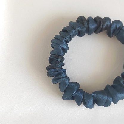 Plant dyed thin silk scrunchie, Natural scrunchy patina blue, Organic hair elastic for travel