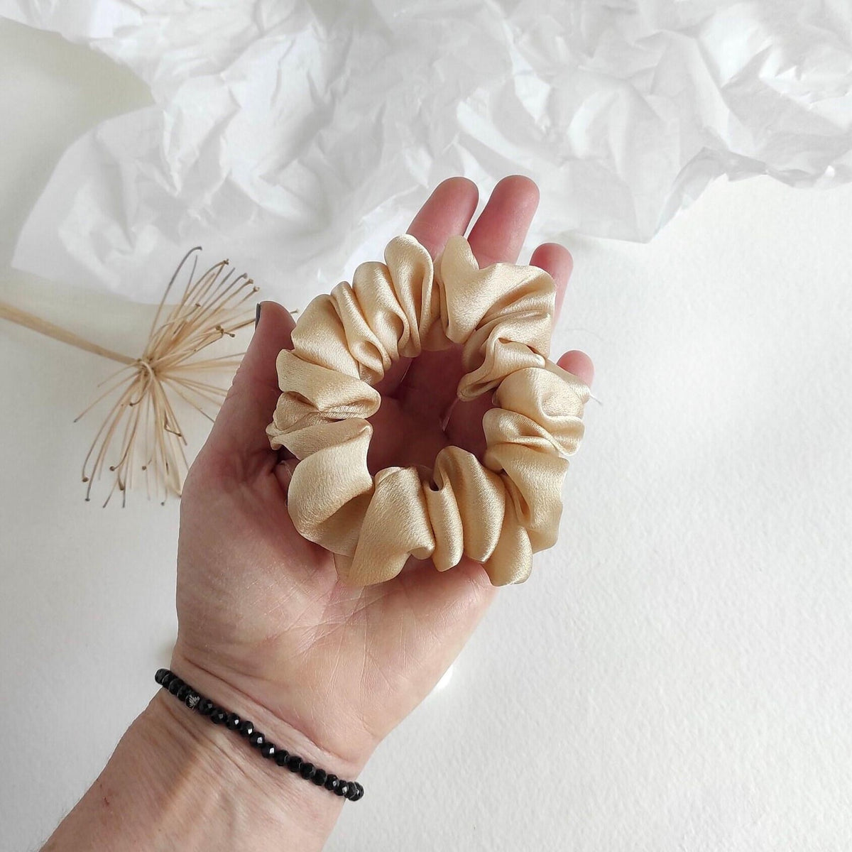 Nude color silk scrunchy naturally dyed, Mulberry silk hair tie scrunchie soft for bridesmaid, Hand dyed natural hair tie for summer